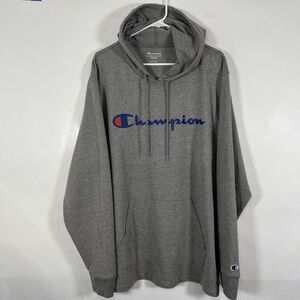Champion Lightweight Hoodie Mens Size XXL 2XL Gray Logo Spellout Pullover EUC